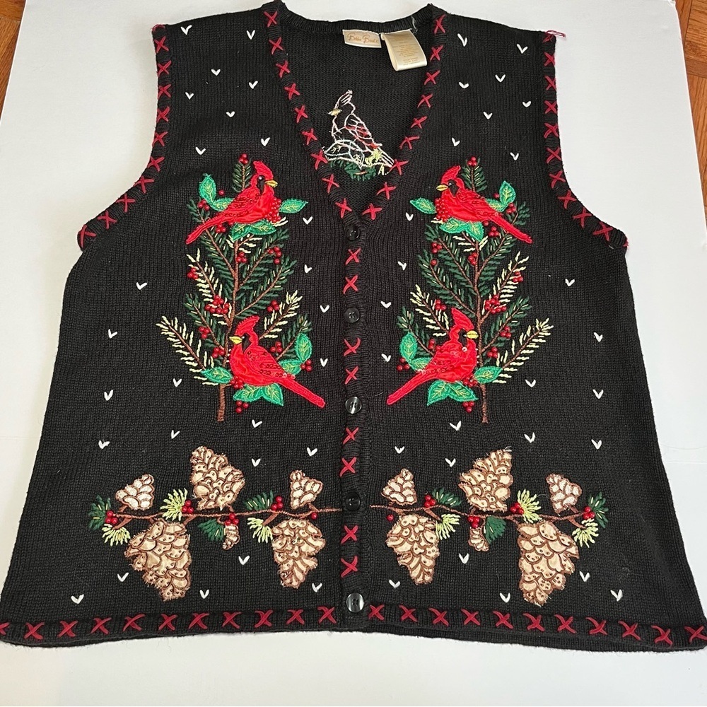 Vintage 90s Christmas Cardinal Sweater Vest Wonen Sz XLarge